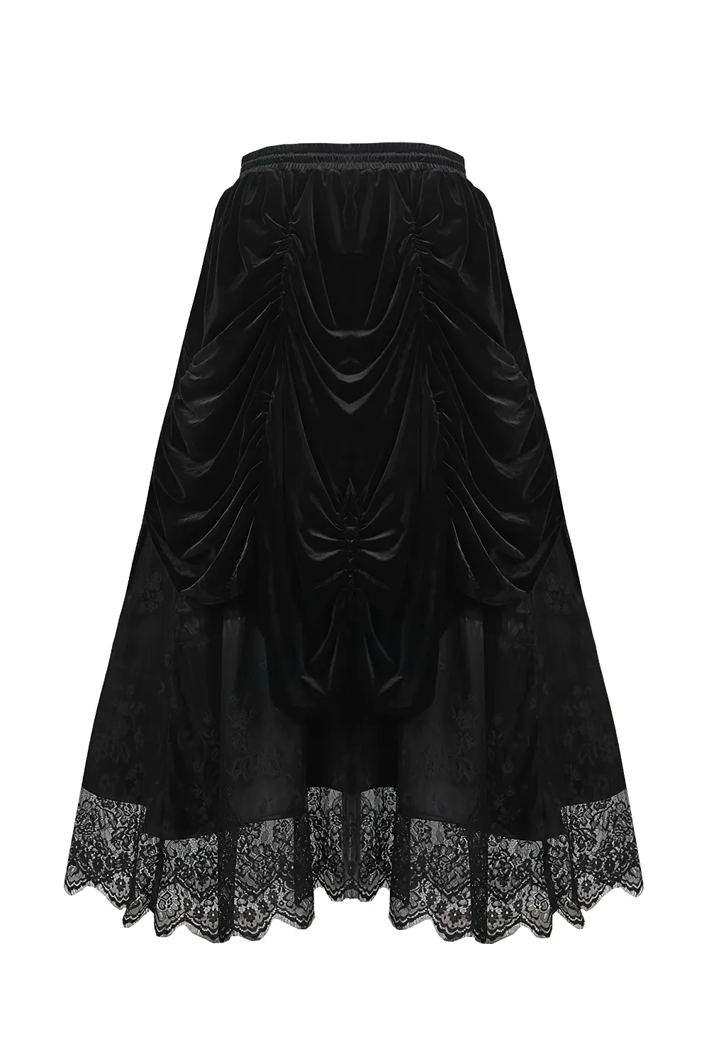 Female Velvet Gothic Maxi Skirt with Lace Trim