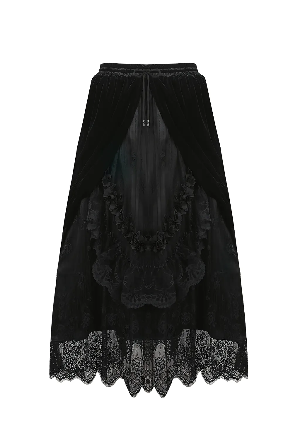 Female Velvet Gothic Maxi Skirt with Lace Trim