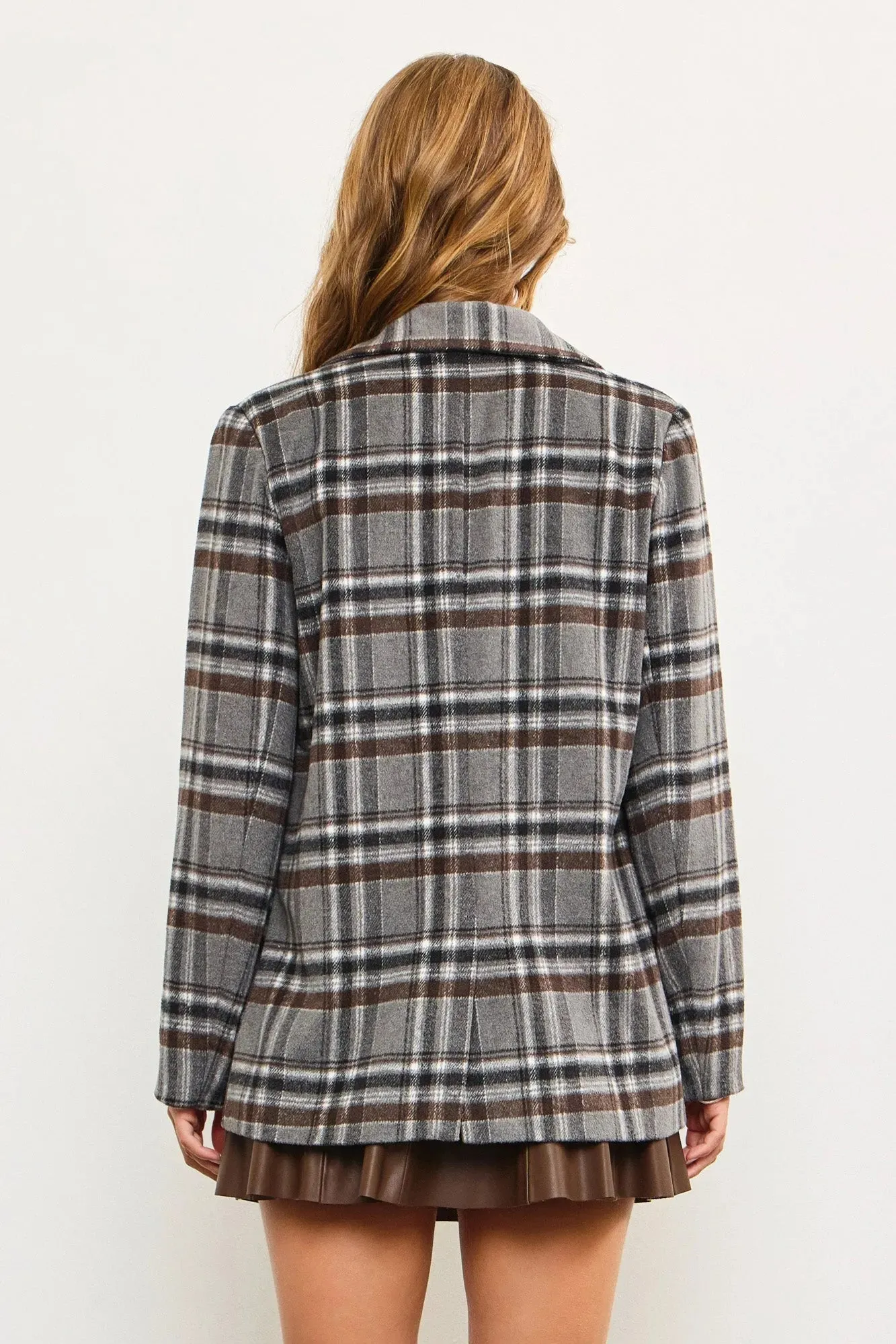 Flannel Front Pocket Plaid Blazer