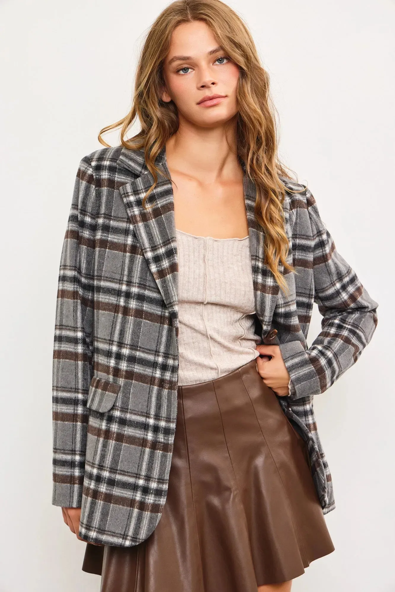 Flannel Front Pocket Plaid Blazer