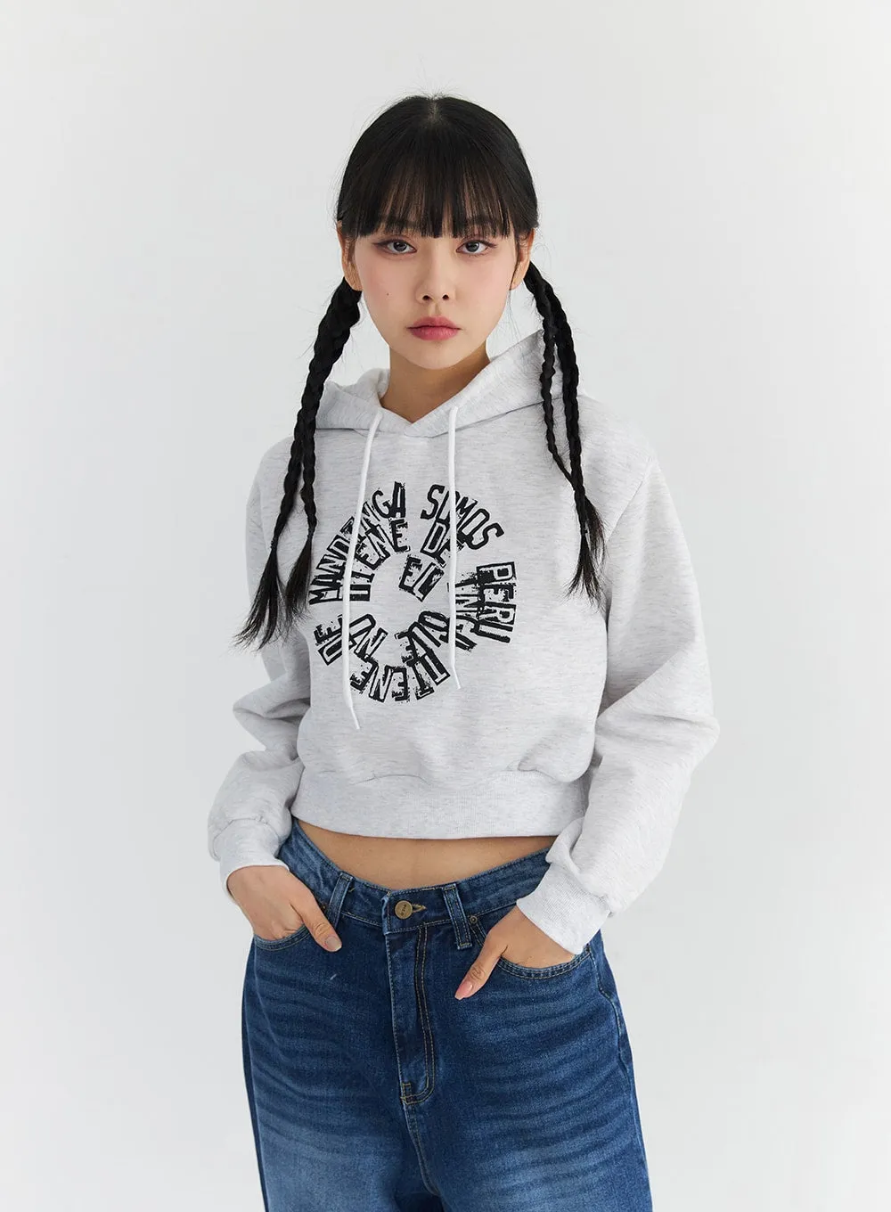 Fleeced Graphic Crop Hoodie CN301