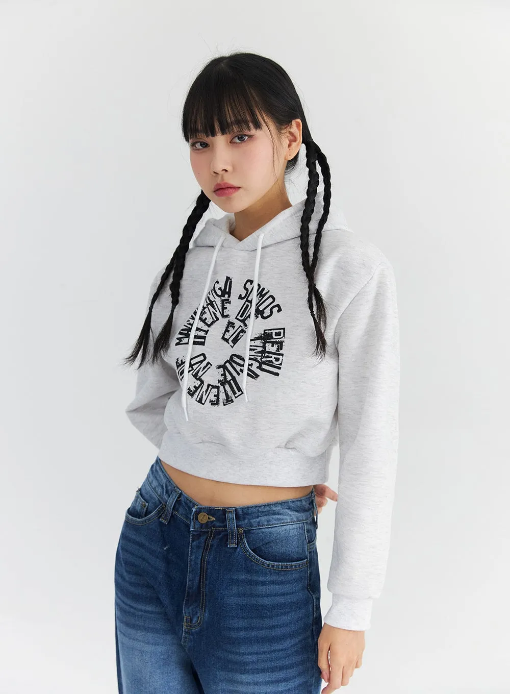 Fleeced Graphic Crop Hoodie CN301