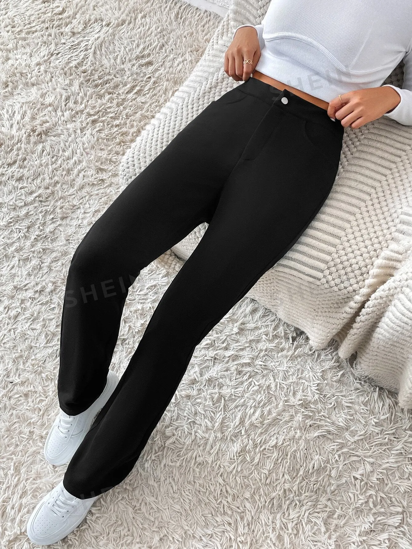 Frenchy Solid Straight Leg Pants