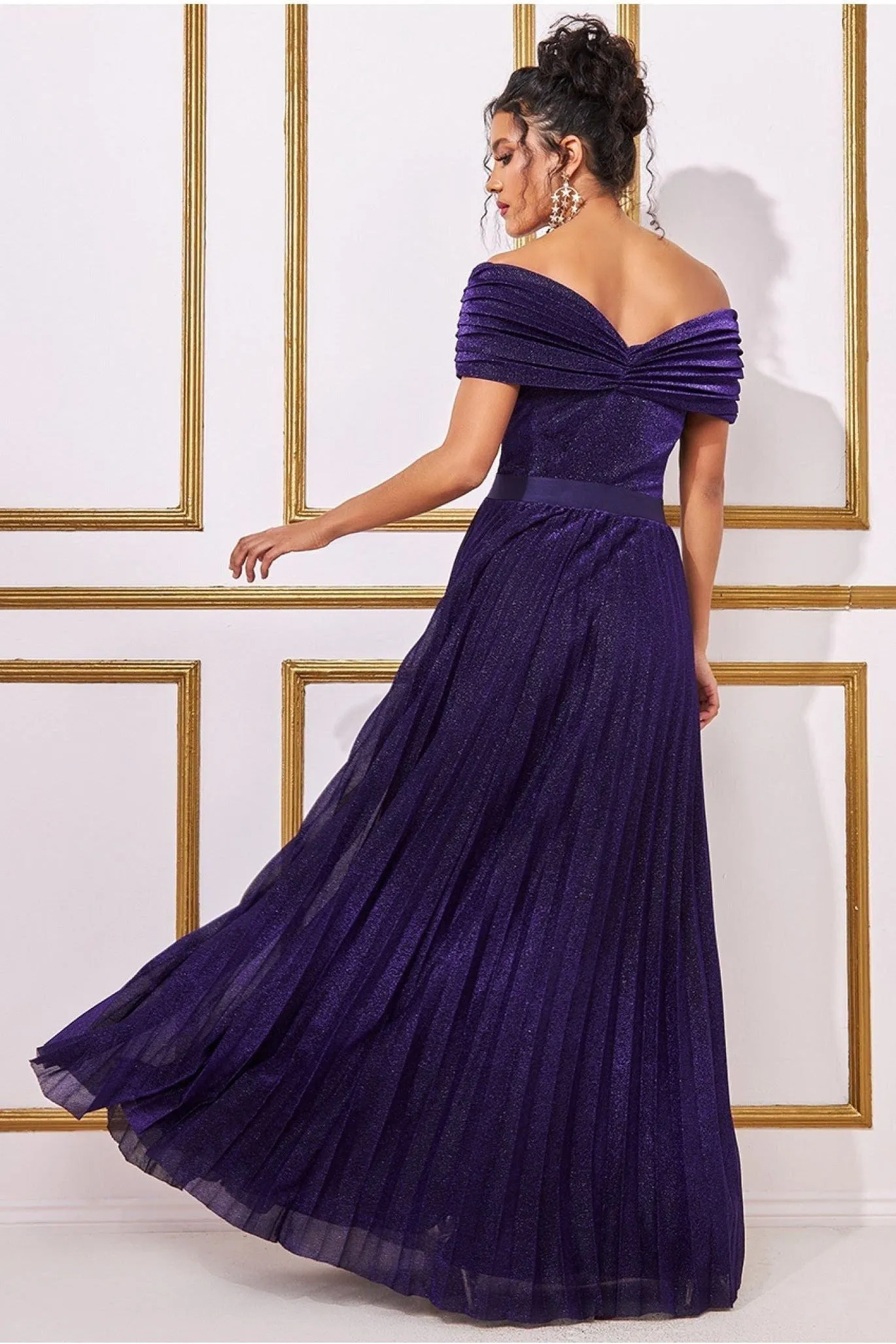 Goddiva Bardot Pleated Skirt Maxi - Purple