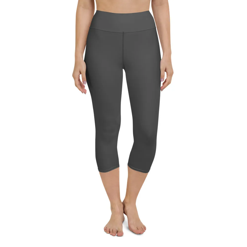 Graphite Gray Yoga Capri Leggings, Solid Color Grey Women's Capris Tights-Made in USA/EU/MX