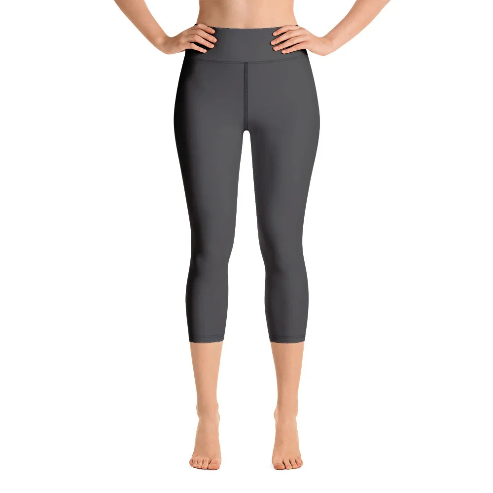 Graphite Gray Yoga Capri Leggings, Solid Color Grey Women's Capris Tights-Made in USA/EU/MX