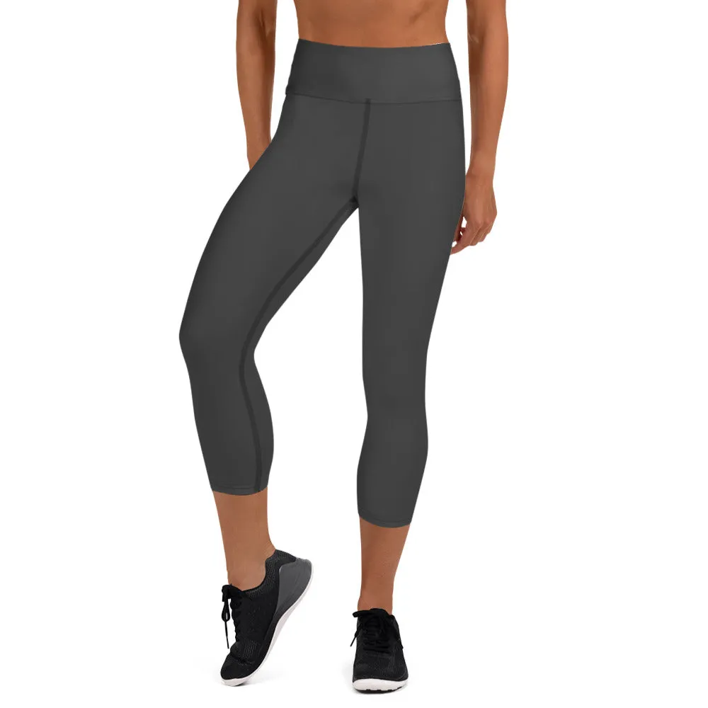 Graphite Gray Yoga Capri Leggings, Solid Color Grey Women's Capris Tights-Made in USA/EU/MX