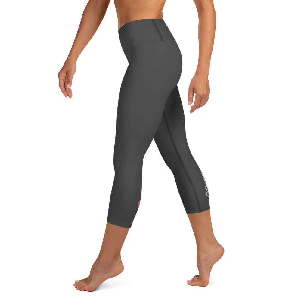 Graphite Gray Yoga Capri Leggings, Solid Color Grey Women's Capris Tights-Made in USA/EU/MX