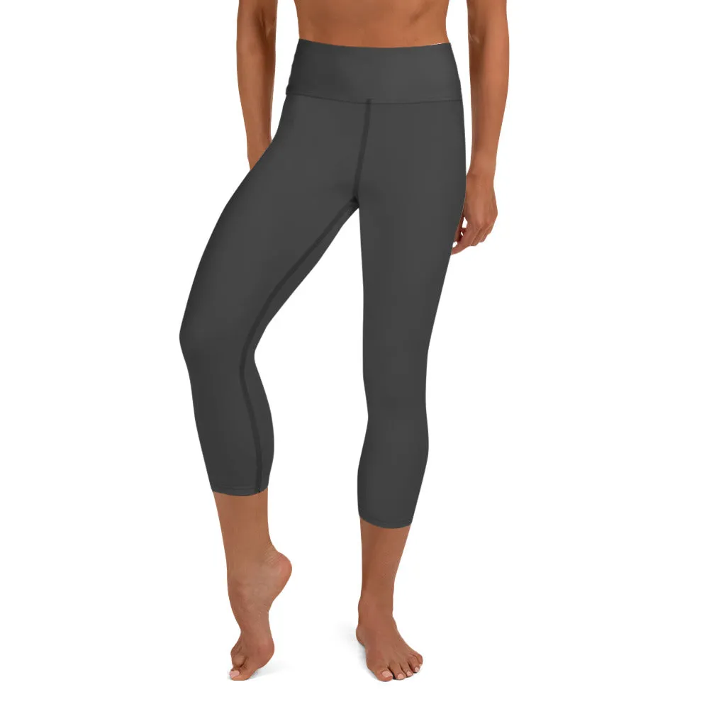 Graphite Gray Yoga Capri Leggings, Solid Color Grey Women's Capris Tights-Made in USA/EU/MX