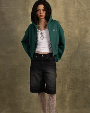 Green Cropped Oversized Zip-Up Hoodie