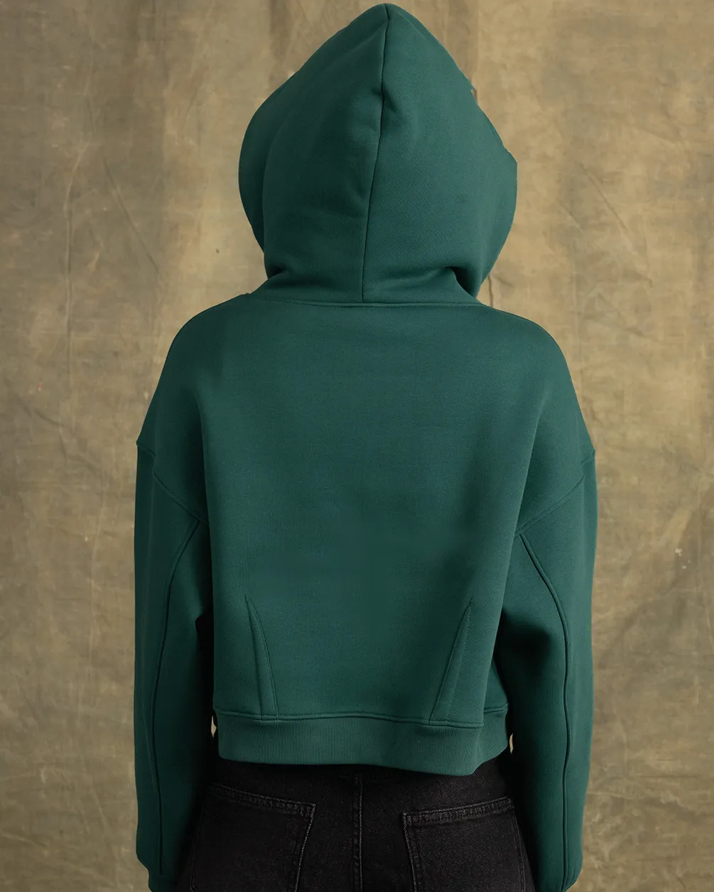 Green Cropped Oversized Zip-Up Hoodie