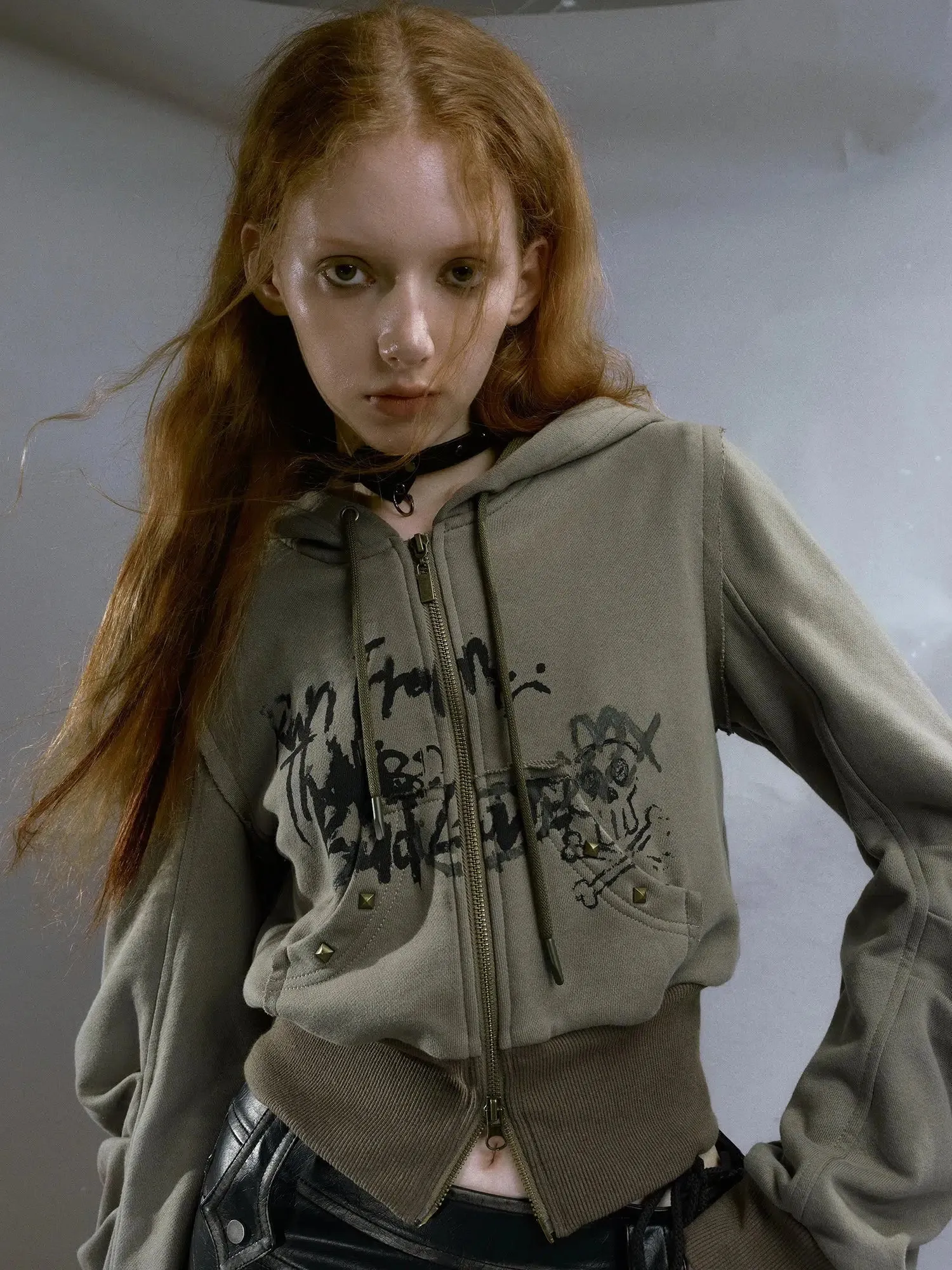 Grunge Ruched Sleeve Hoodie