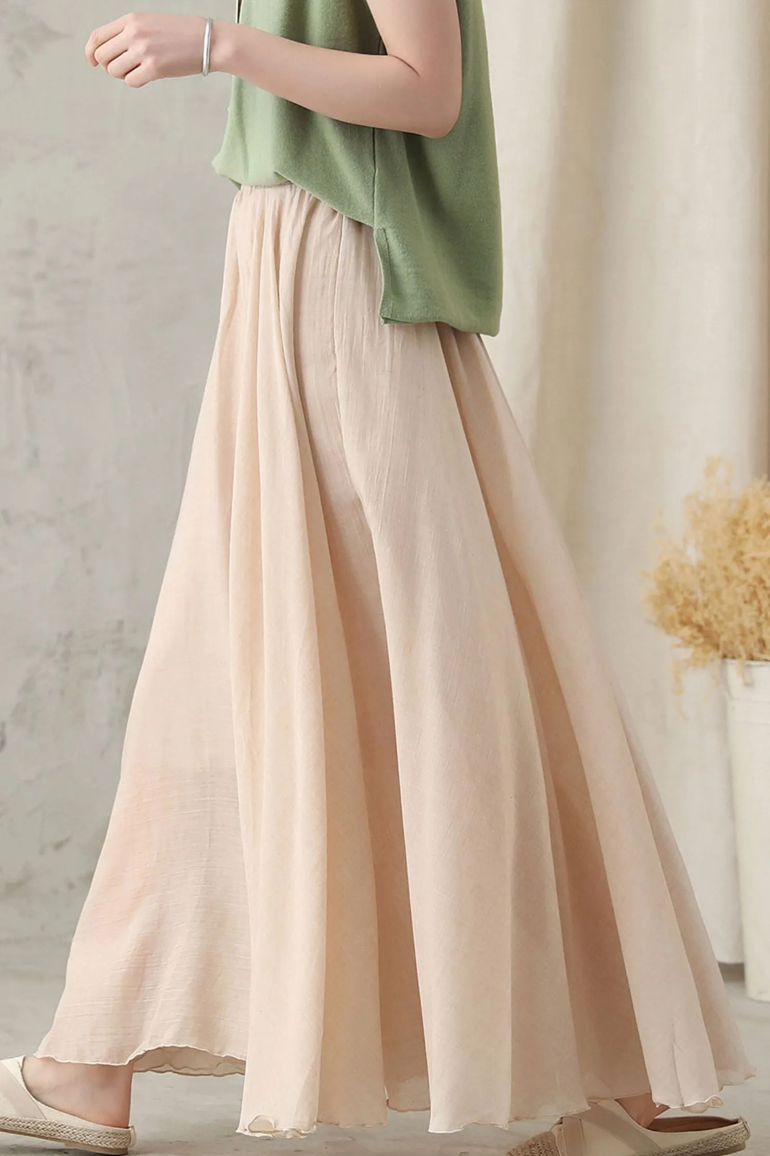 Handmade Flowy Linen Maxi Skirt for Women 2820