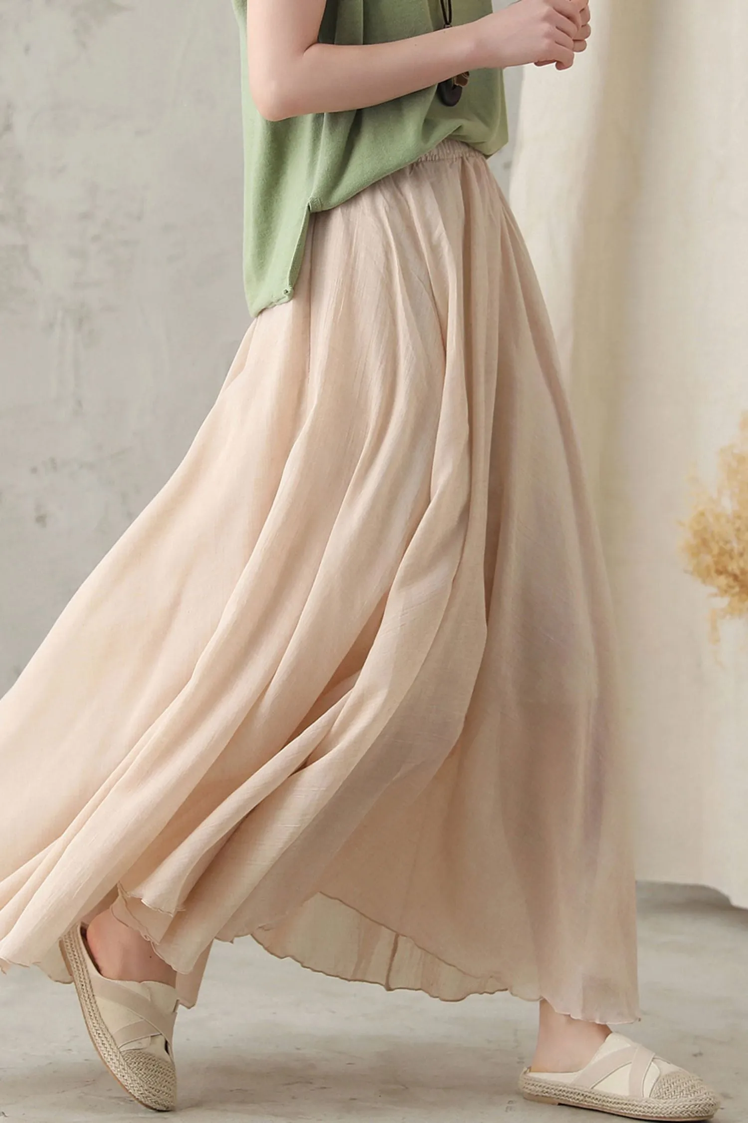 Handmade Flowy Linen Maxi Skirt for Women 2820