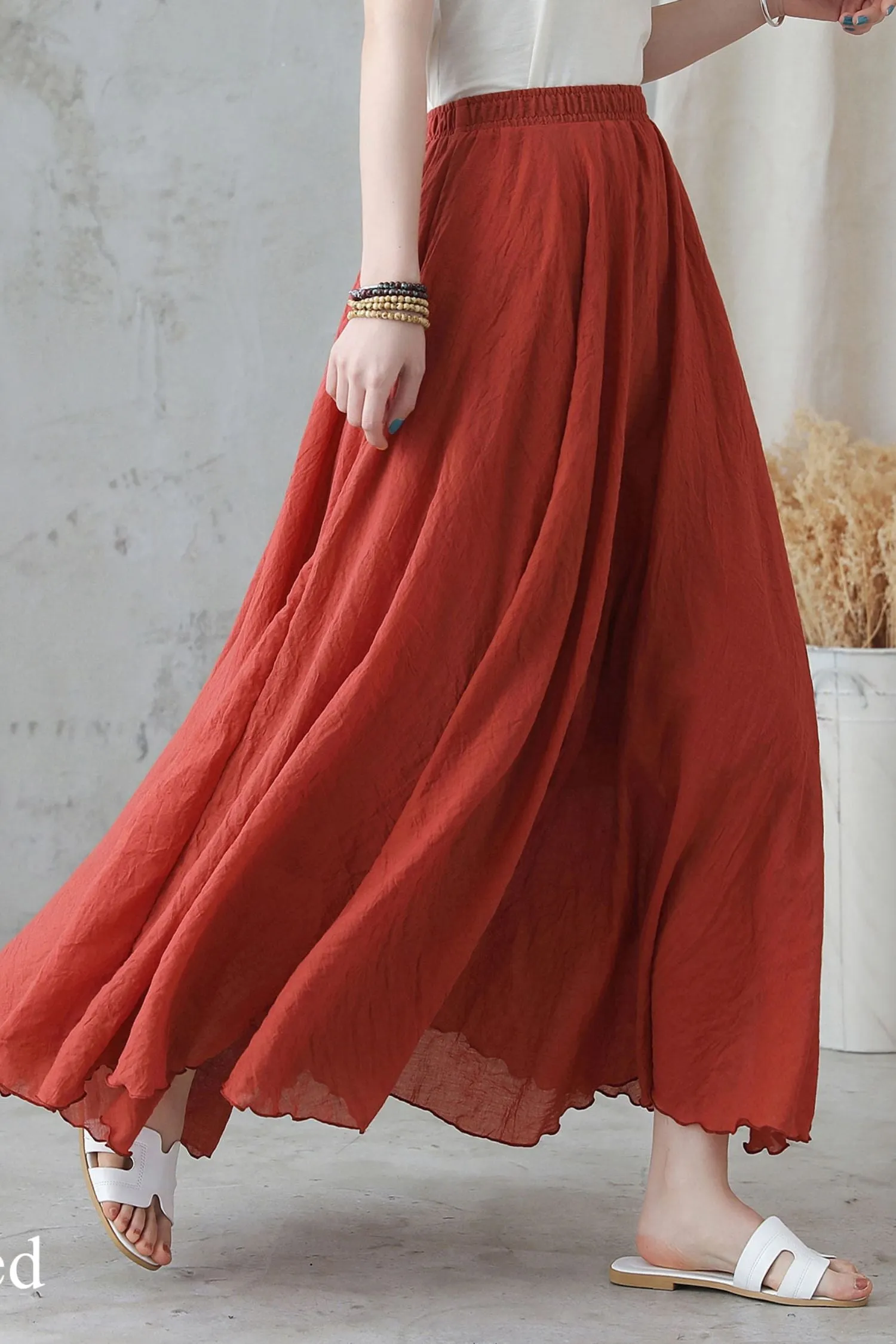 Handmade Flowy Linen Maxi Skirt for Women 2820