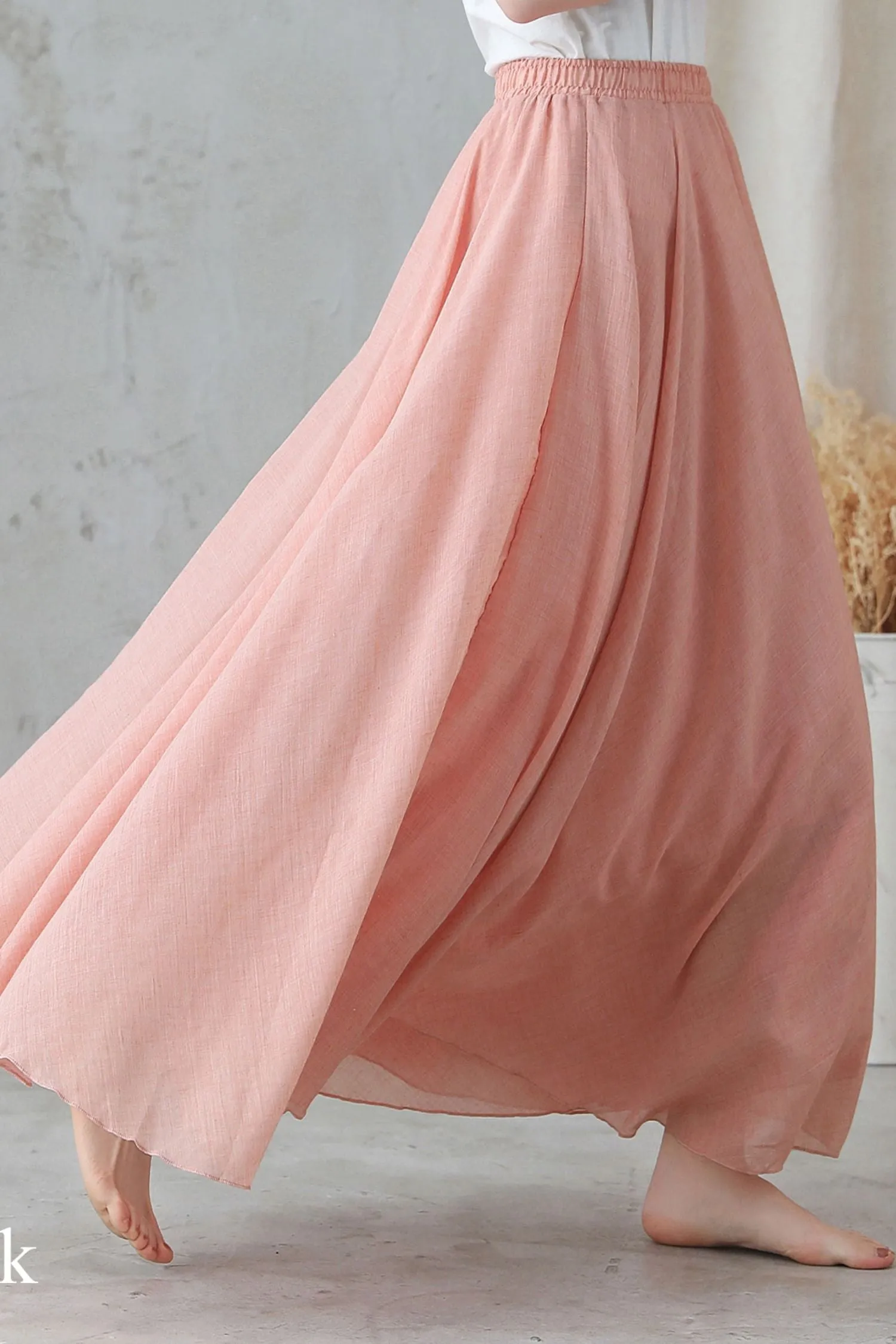 Handmade Flowy Linen Maxi Skirt for Women 2820