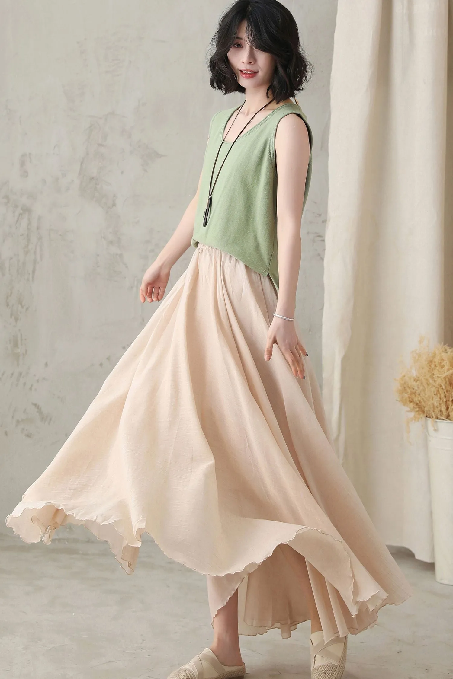 Handmade Flowy Linen Maxi Skirt for Women 2820