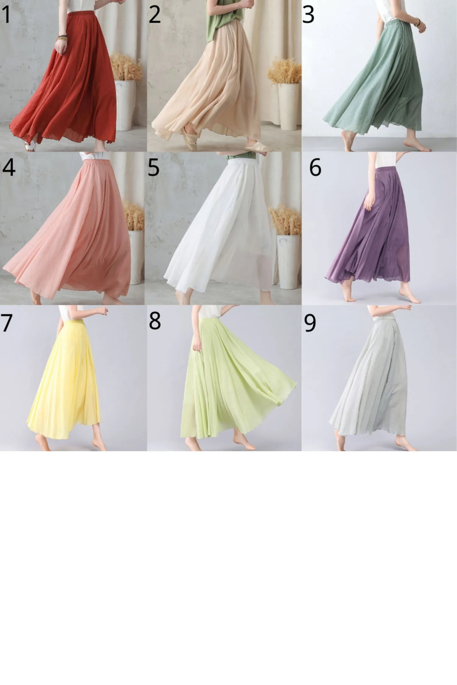 Handmade Flowy Linen Maxi Skirt for Women 2820