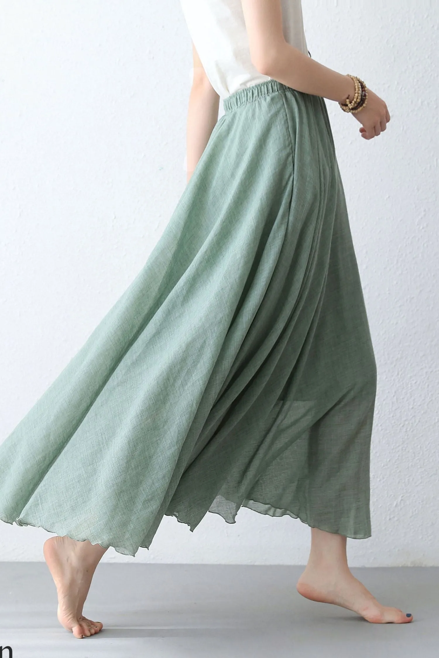 Handmade Flowy Linen Maxi Skirt for Women 2820