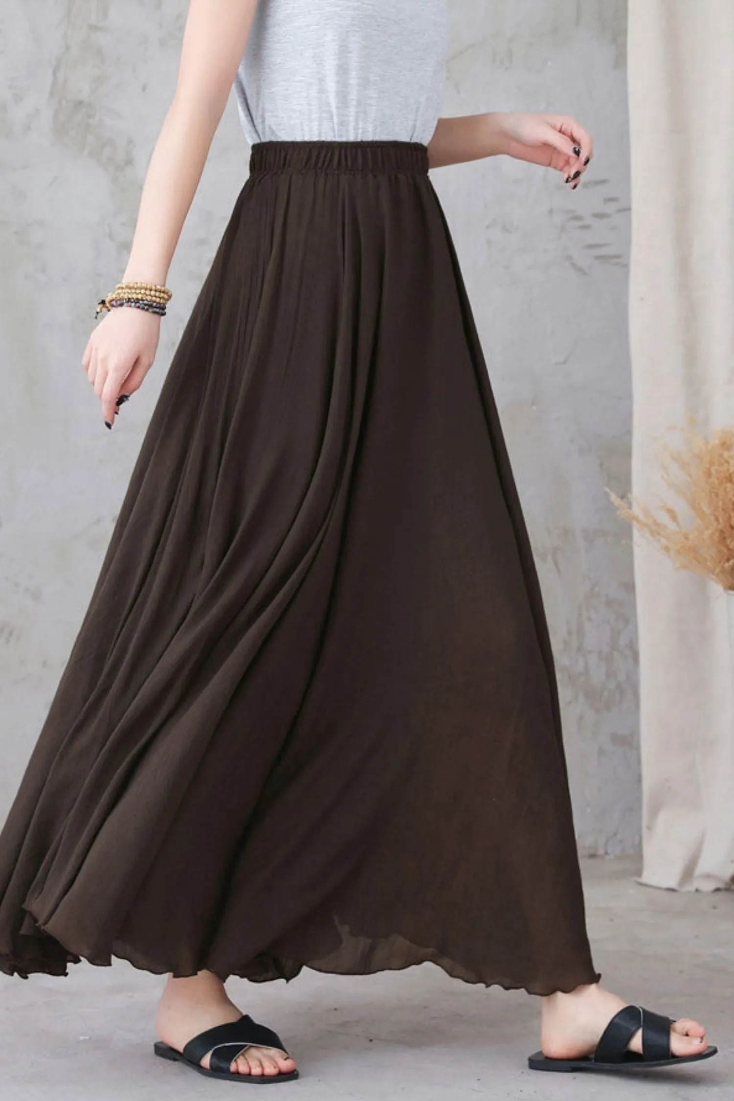 Handmade Flowy Linen Maxi Skirt for Women 2820