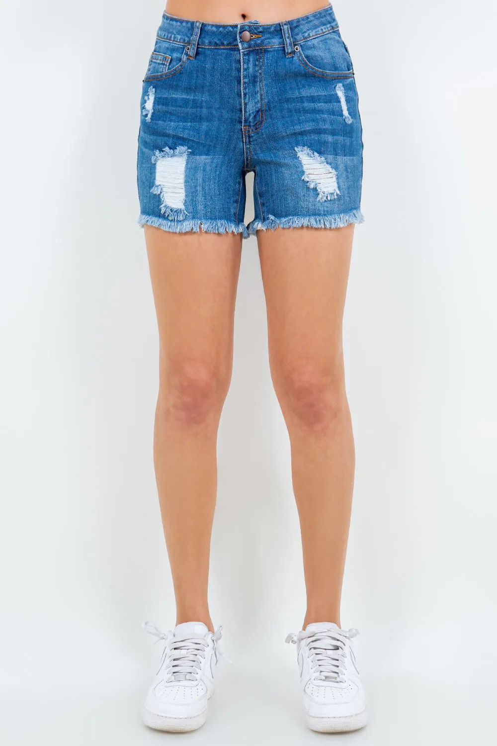 High Waist Distressed Frayed Denim Shorts