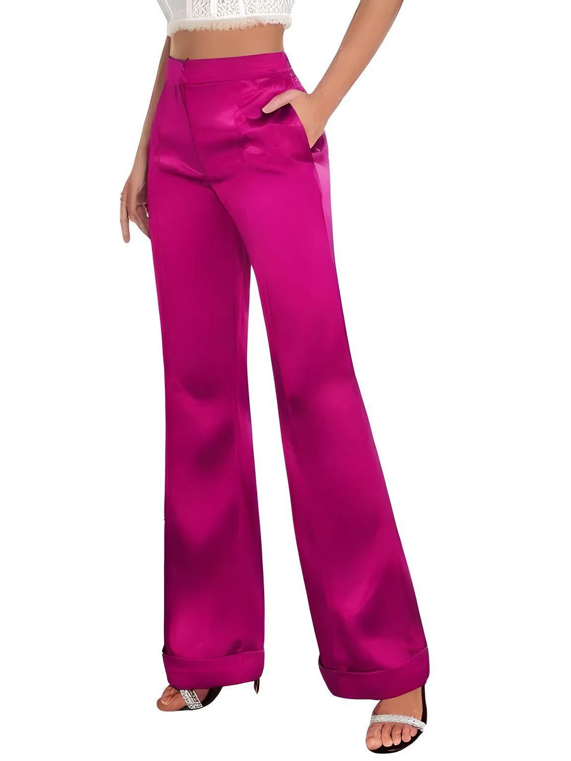 High Waist Women's Flare Leg Satin Pants Elegant Luxury Elegant Spring and Autumn Pants For Women