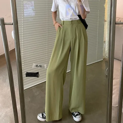 LABFUBEISI Summer Loose Casual Long Women Fashion Thin High Waist Pants Black Simple Wide-leg Pants Trousers Korean