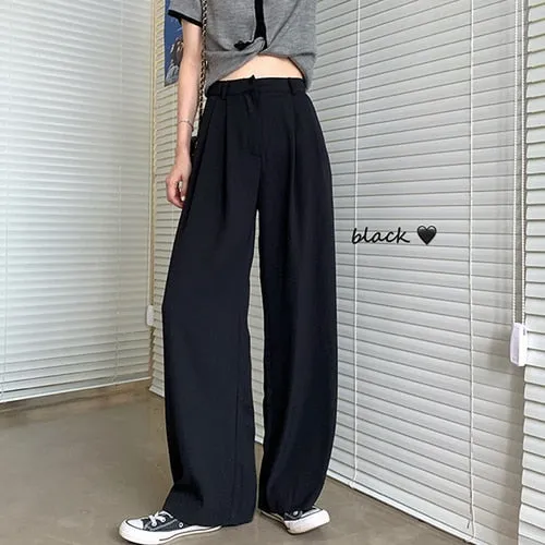 LABFUBEISI Summer Loose Casual Long Women Fashion Thin High Waist Pants Black Simple Wide-leg Pants Trousers Korean