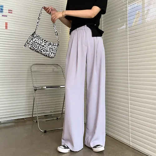 LABFUBEISI Summer Loose Casual Long Women Fashion Thin High Waist Pants Black Simple Wide-leg Pants Trousers Korean