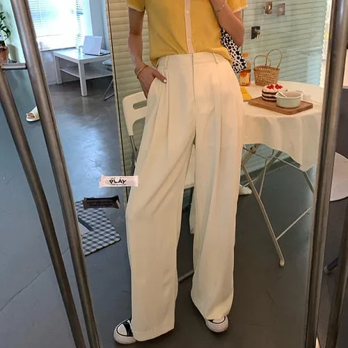 LABFUBEISI Summer Loose Casual Long Women Fashion Thin High Waist Pants Black Simple Wide-leg Pants Trousers Korean