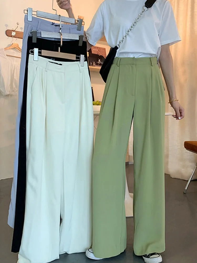 LABFUBEISI Summer Loose Casual Long Women Fashion Thin High Waist Pants Black Simple Wide-leg Pants Trousers Korean