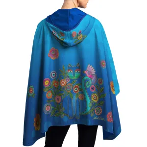 Laurel Burch Cerulean Cat Womens Rain Cape - Rainproof Breathable Rain Poncho