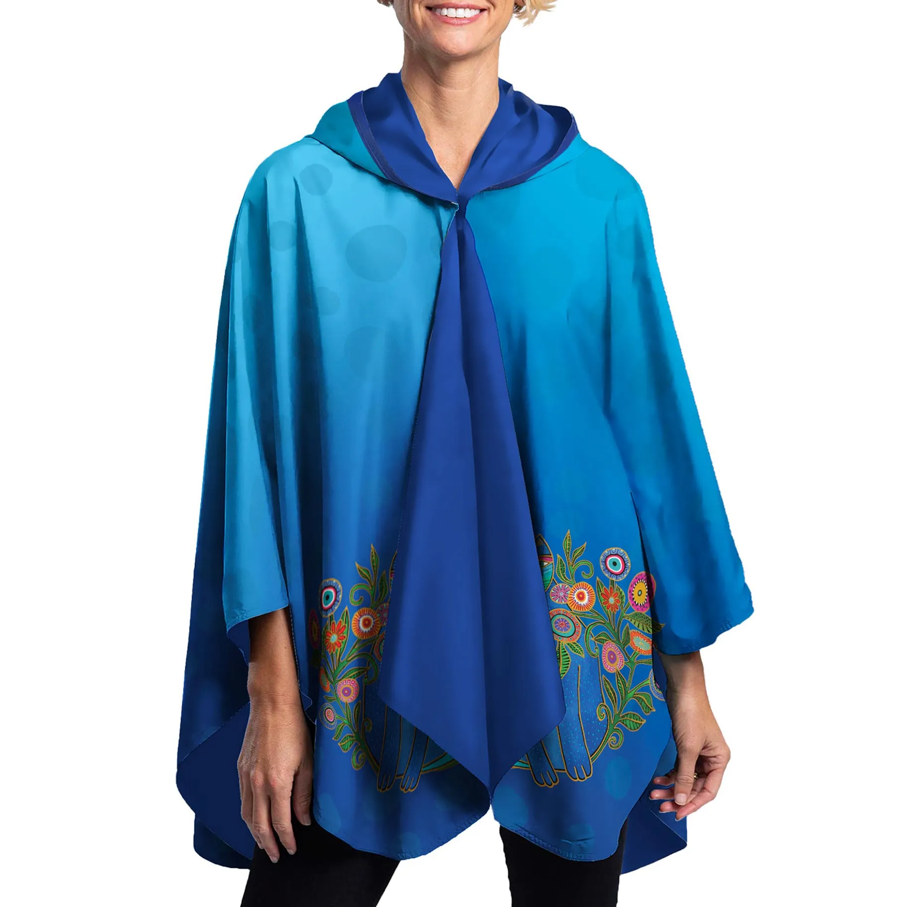 Laurel Burch Cerulean Cat Womens Rain Cape - Rainproof Breathable Rain Poncho