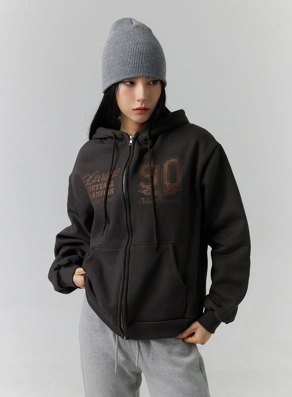 Lettering Graphic Zip-Up Hoodie ID305