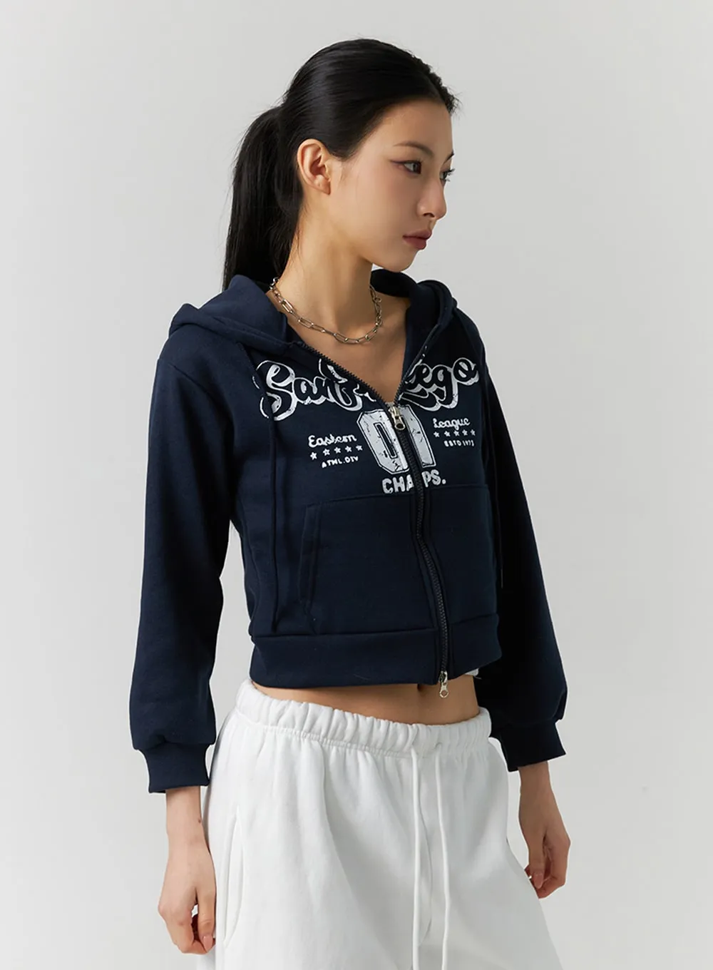 Lettering Graphic Zip-Up Plush Hoodie ID305