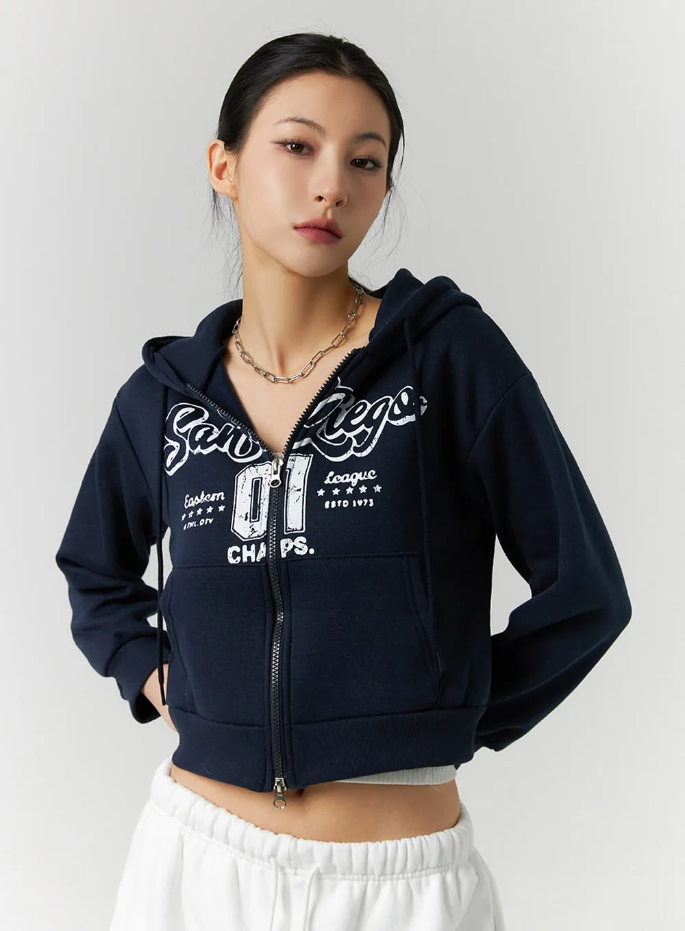 Lettering Graphic Zip-Up Plush Hoodie ID305