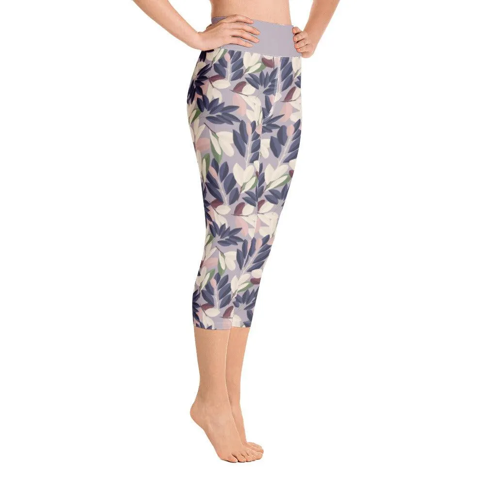 Lilac Leaves Women's Capri Yoga Pants