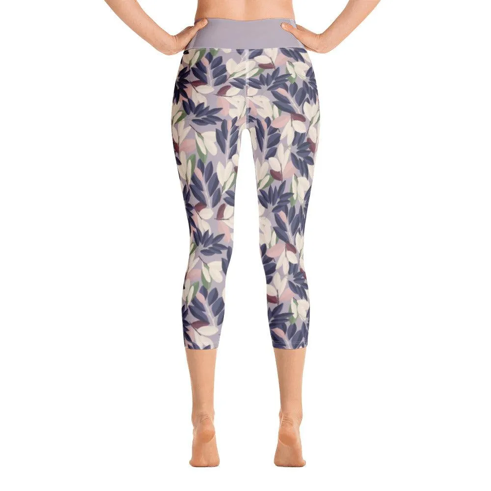 Lilac Leaves Women's Capri Yoga Pants