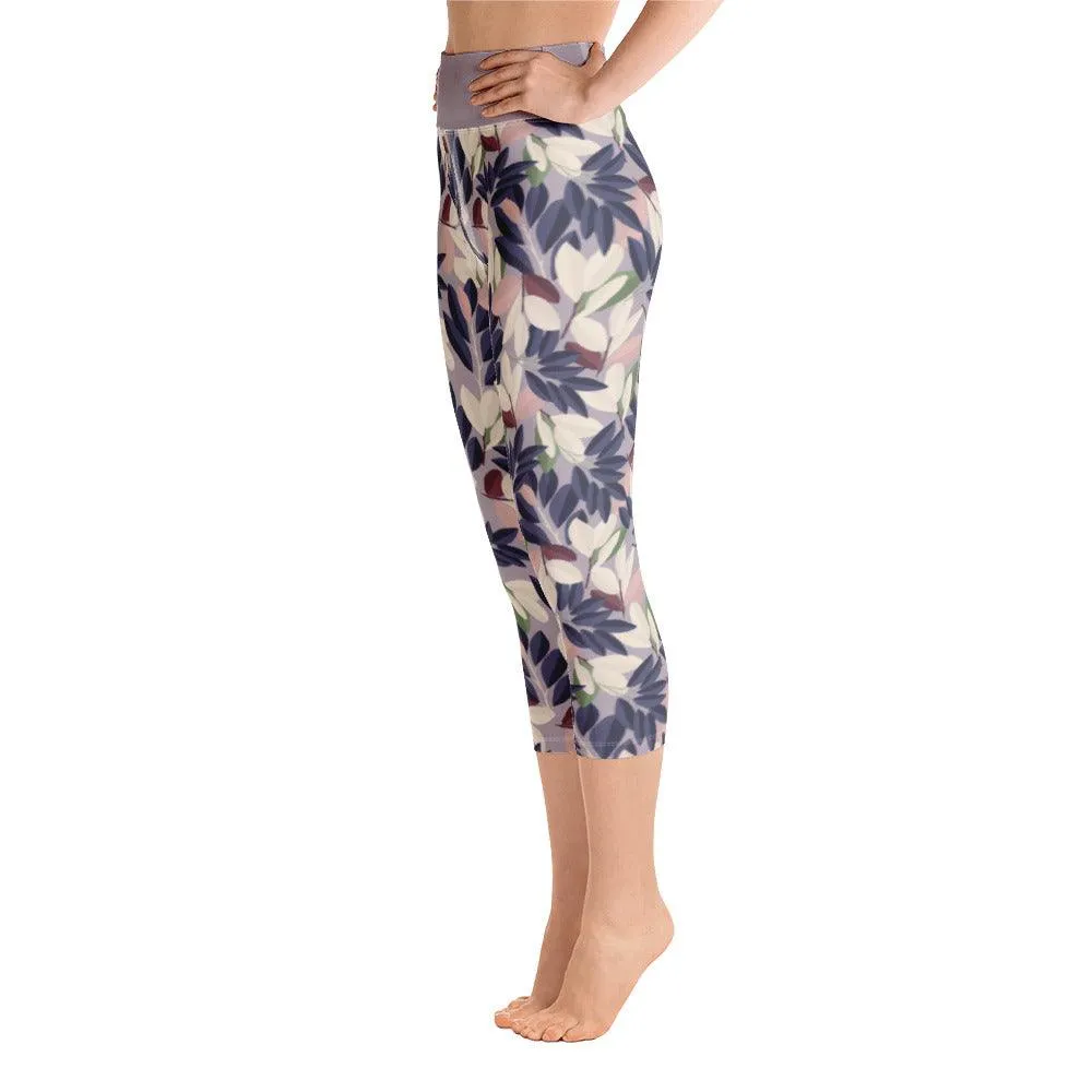 Lilac Leaves Women's Capri Yoga Pants