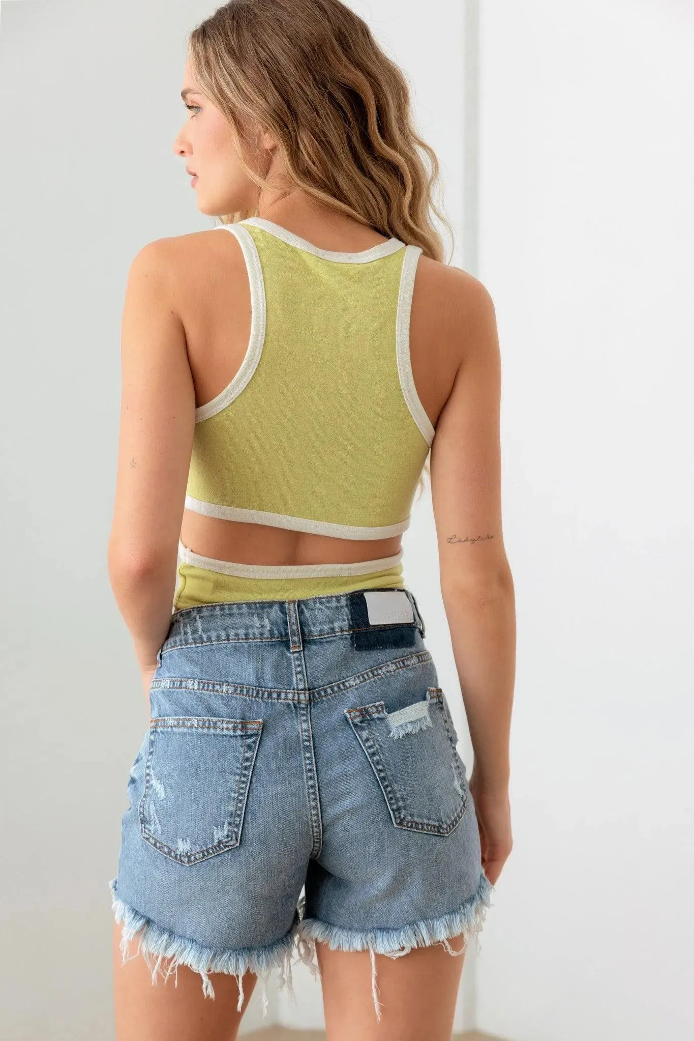 Lime Sleeveless Side Back Cut-Out Back Tank Top