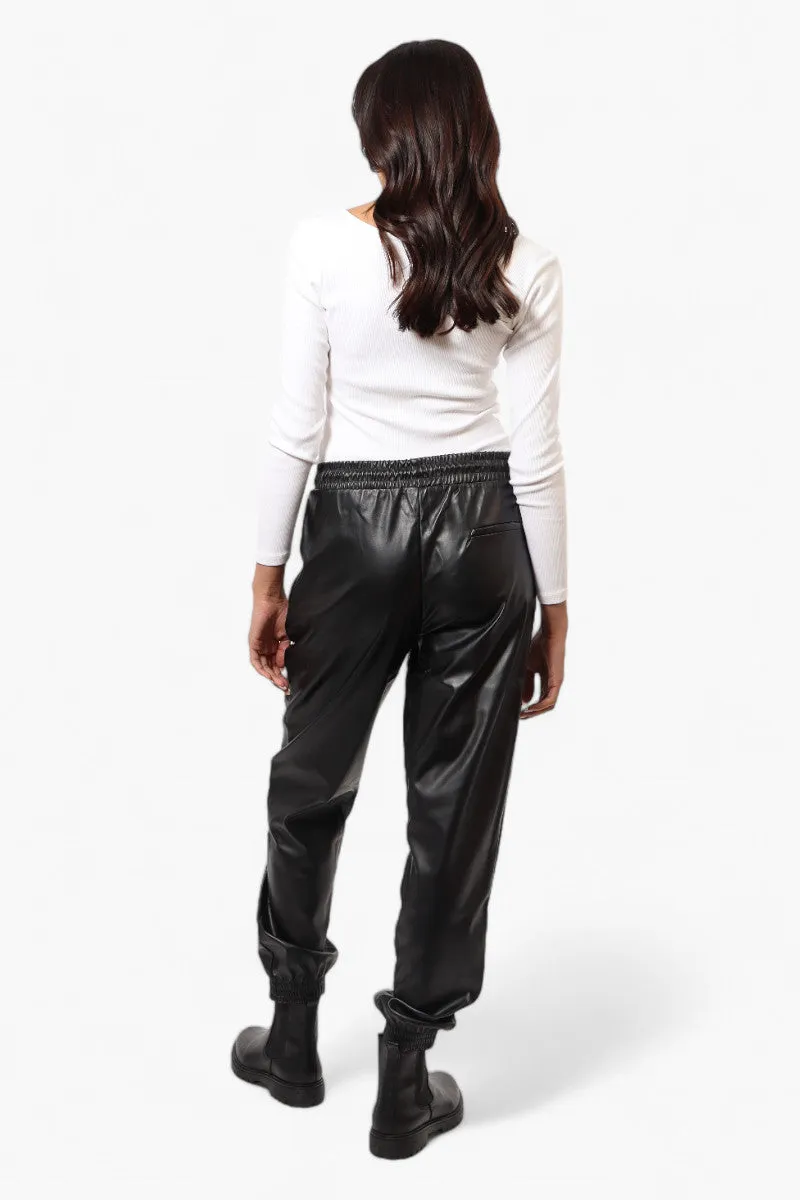 Limite Tie Waist Vegan Leather Jogger Pants - Black