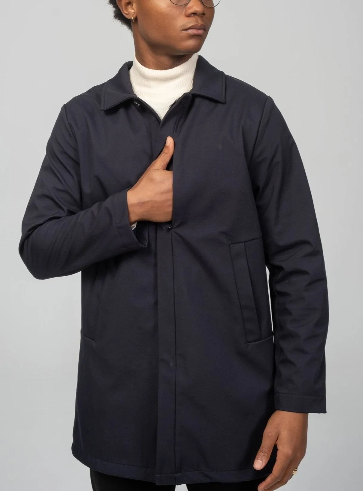 Long Lightweight Windbreaker Coat - Navy