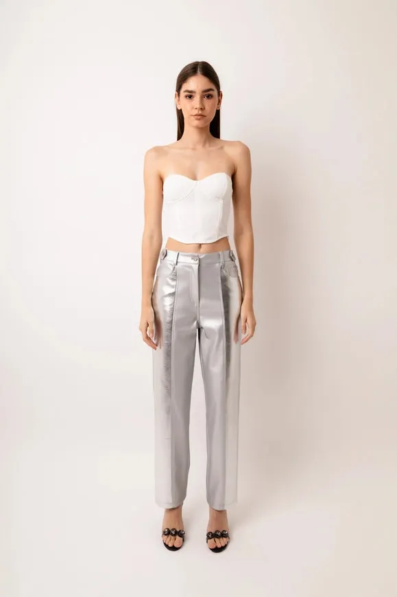 Lupe Faux Leather Metallic Straight Pant