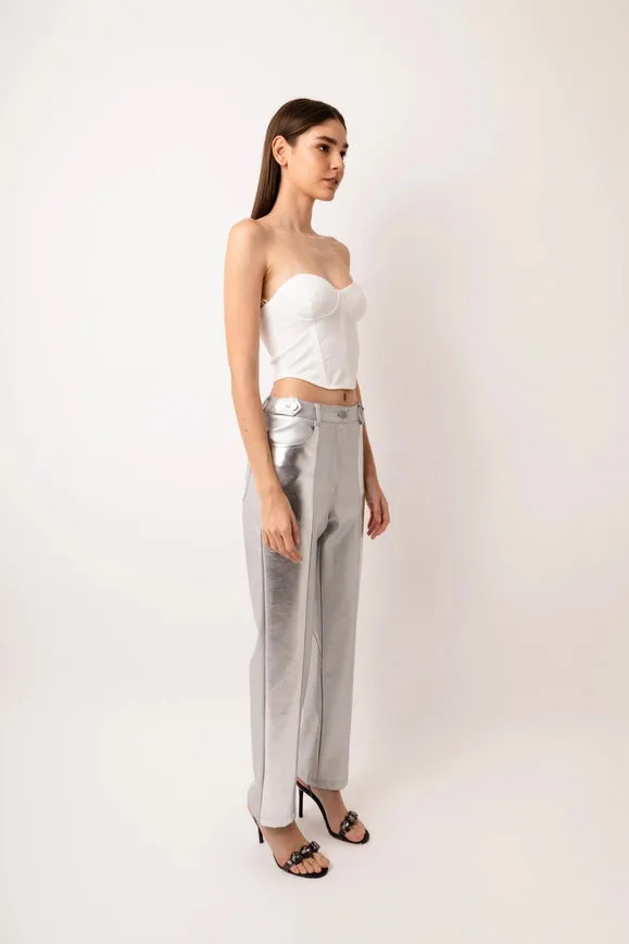 Lupe Faux Leather Metallic Straight Pant