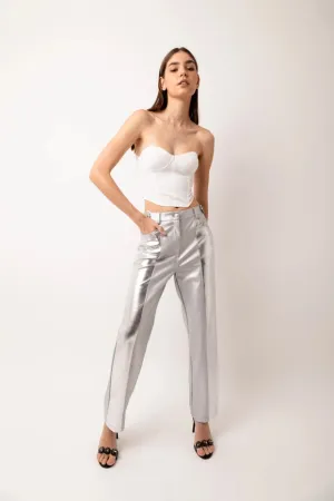 Lupe Faux Leather Metallic Straight Pant