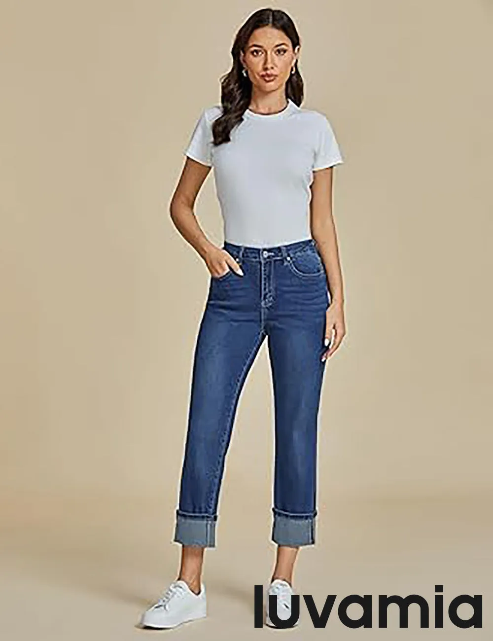 LUVAMIA Women's Skinny Jeans Pull on Slim Straight Cropped Straight Leg