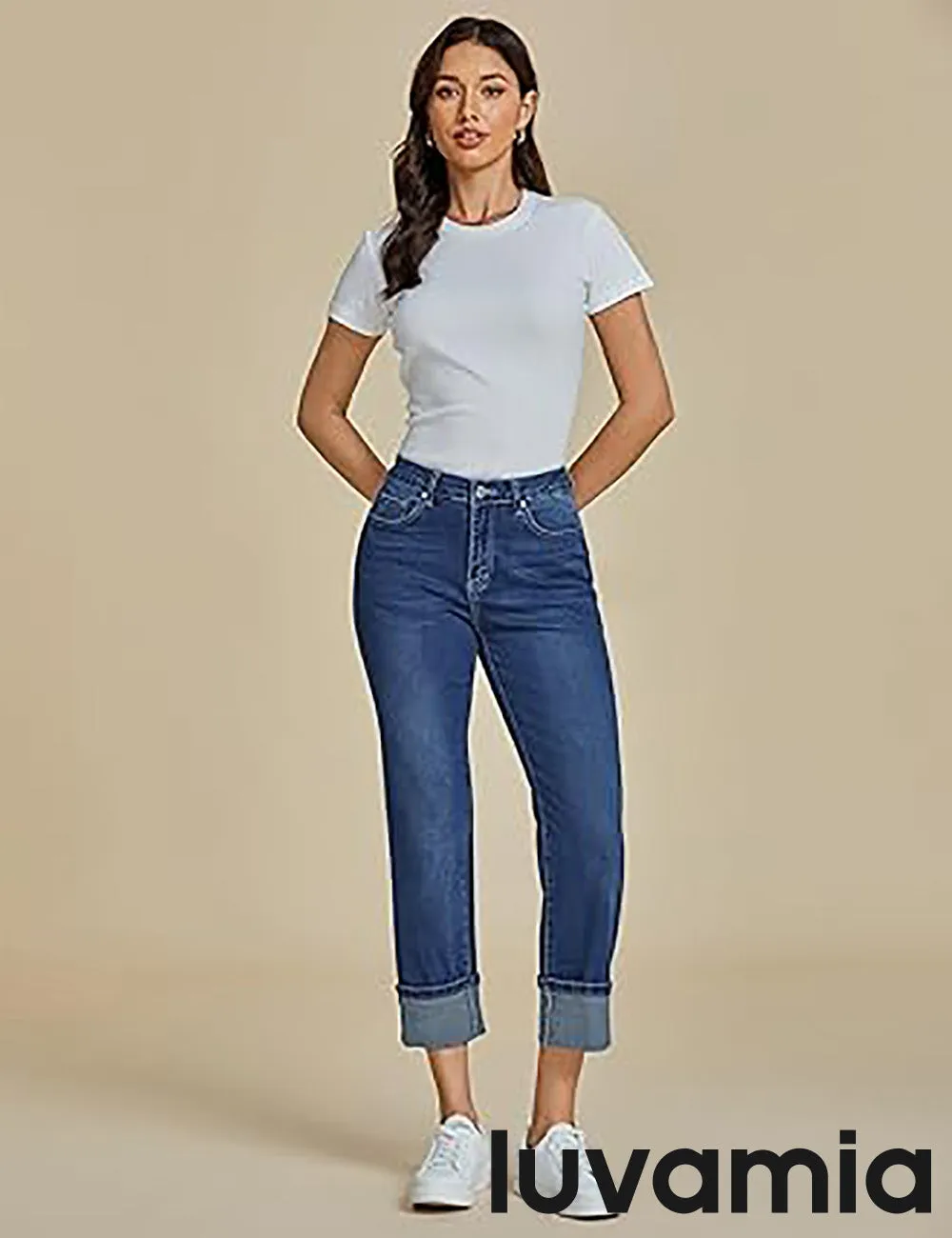 LUVAMIA Women's Skinny Jeans Pull on Slim Straight Cropped Straight Leg