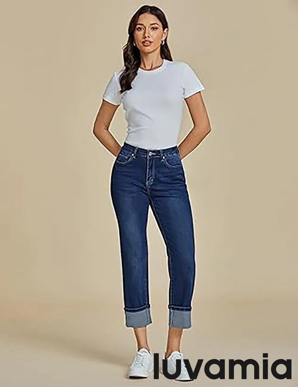 LUVAMIA Women's Skinny Jeans Pull on Slim Straight Cropped Straight Leg