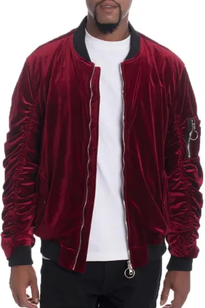 Mens Velour Scrunched Bomber Jacket 4 Colors