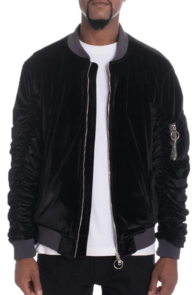 Mens Velour Scrunched Bomber Jacket 4 Colors